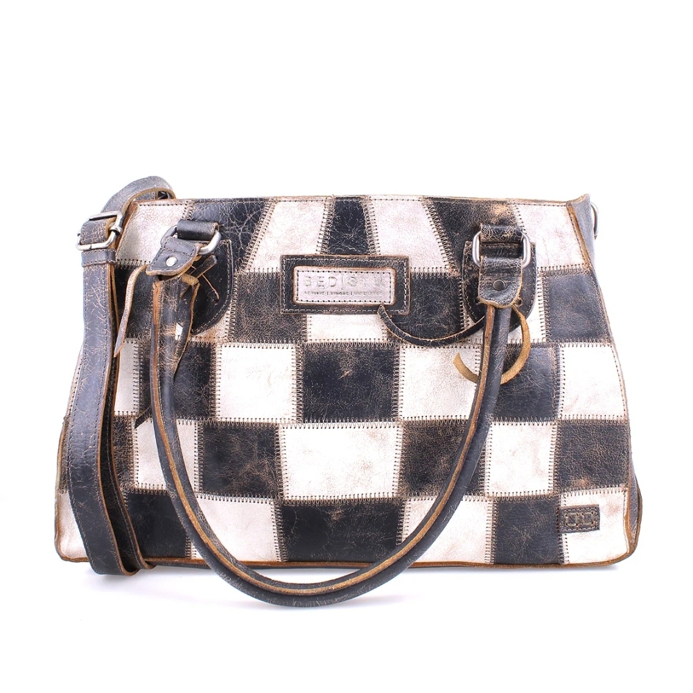 Bed Stu Checkered Leather Shoulder Bag - Black and Cream - Picture 6 of 7